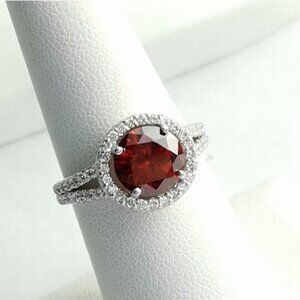 Mozambique Garnet White Sapphire halo ring size 7 🆕